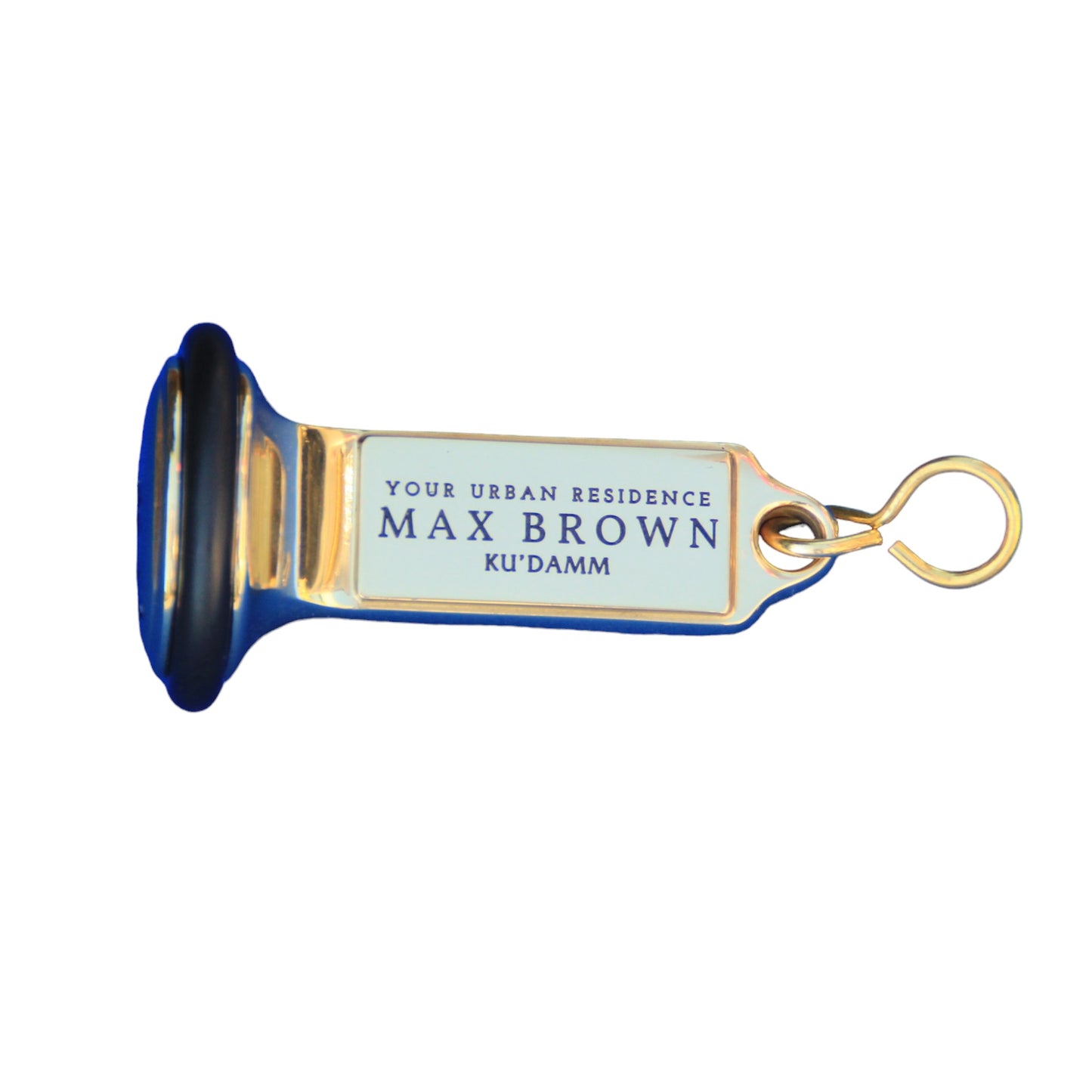 Heavy Gold Brass Hotel Key Tags With Custom Engraving and Rubber Ring