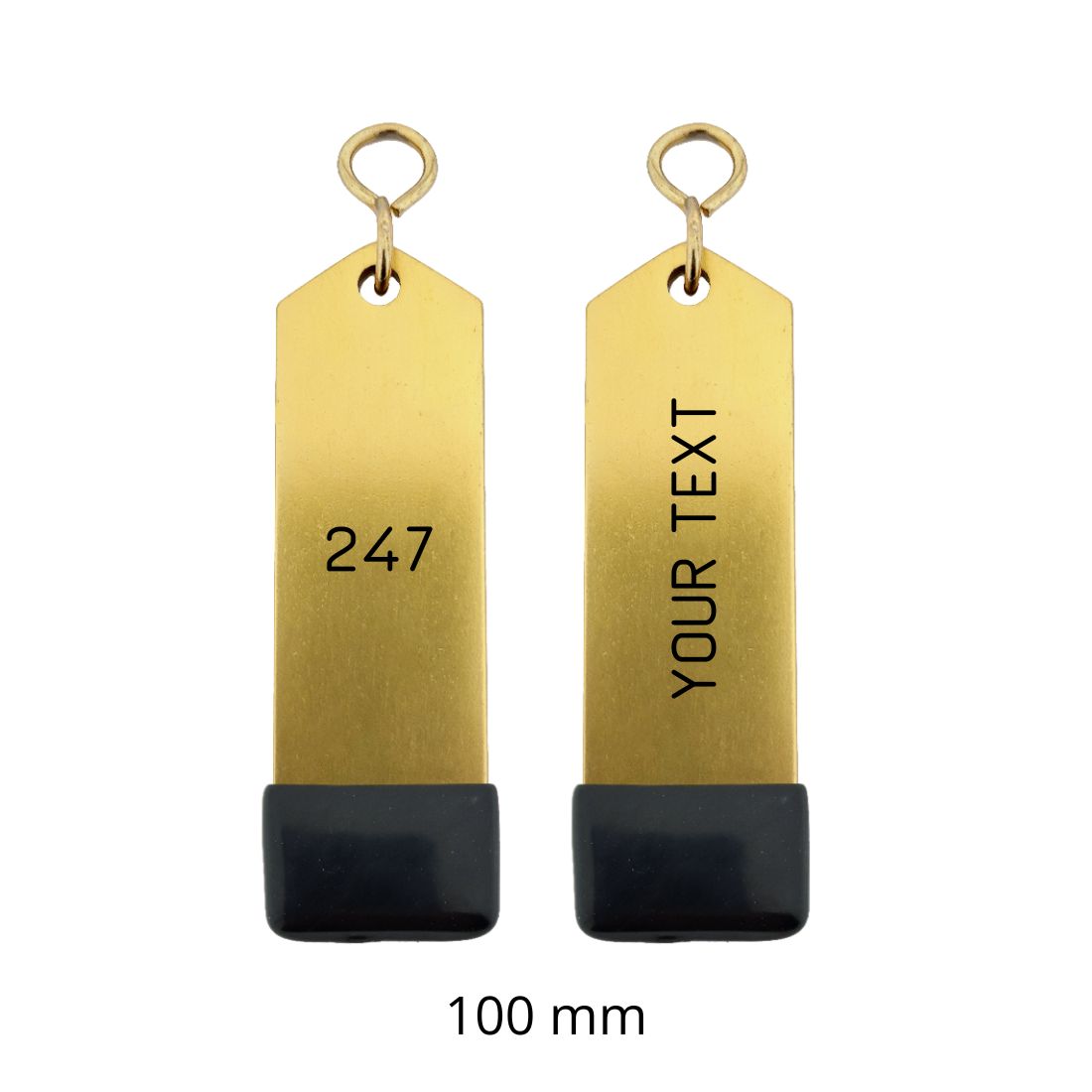 Gold Aluminium Hotel Key Tag 'Amerique' With Black Rubber Cap And Custom Engraving 100mm