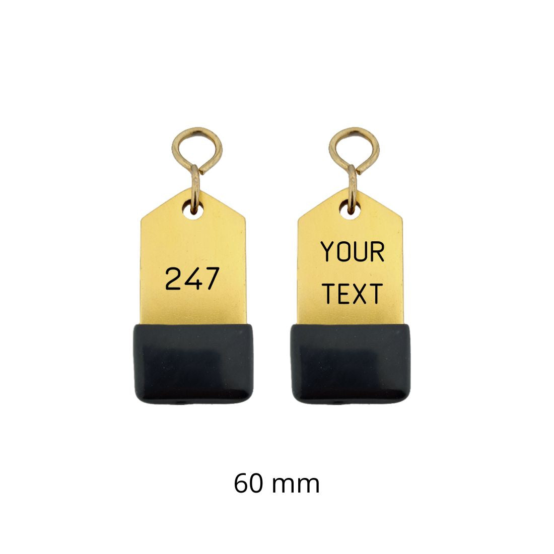 Gold Aluminium Hotel Key Tag 'Amerique' With Black Rubber Cap And Custom Engraving 60mm