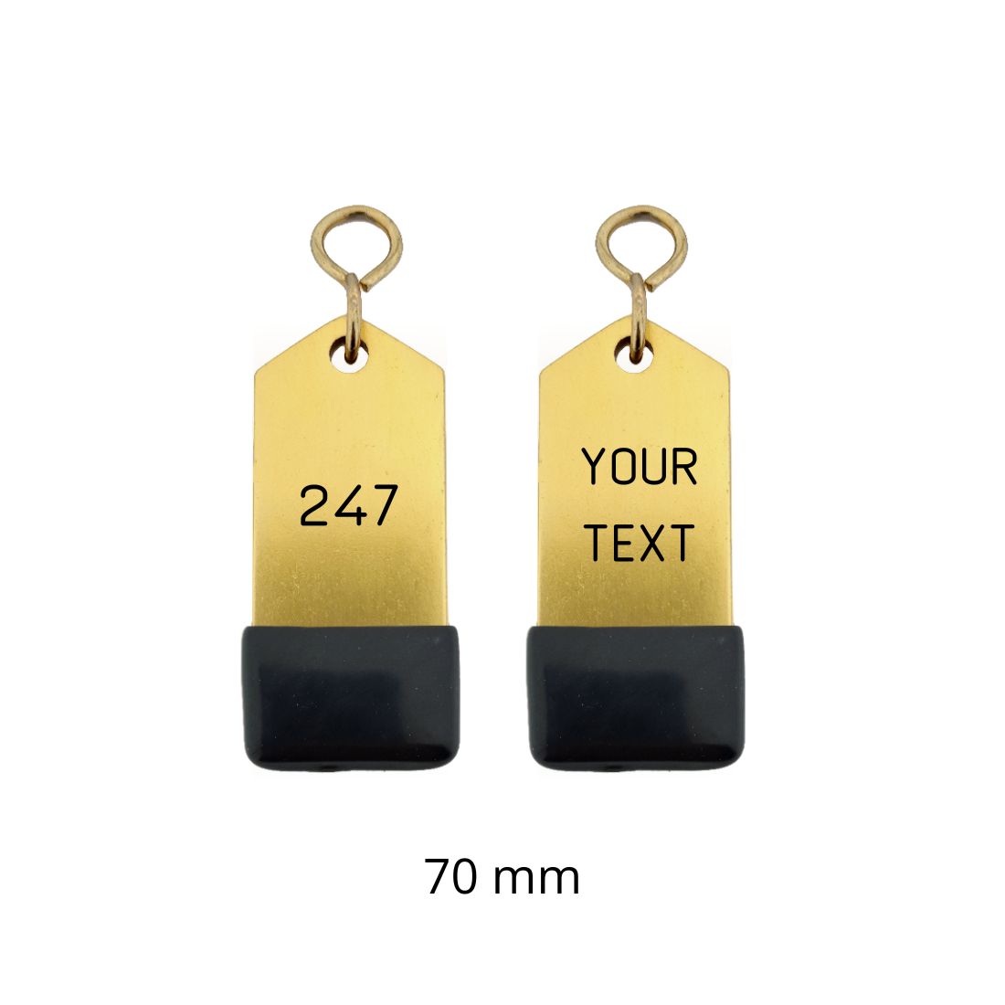 Gold Aluminium Hotel Key Tag 'Amerique' With Black Rubber Cap And Custom Engraving 70mm