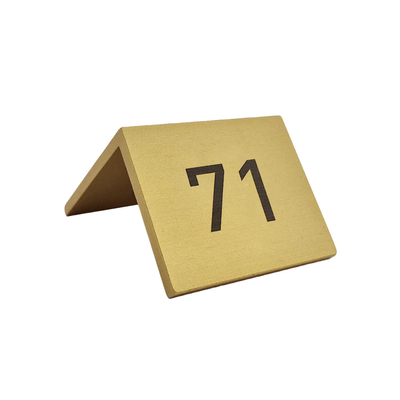 Gold Aluminium Table Number With Black Engraving Front View