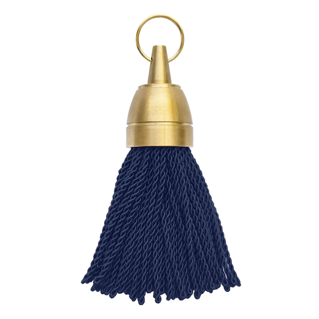 Gold Brass Key Tag With Dark Blue Fabric Tassel Blank No Engraving
