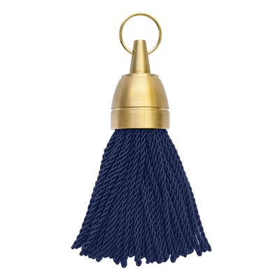 Dark Blue Gold Brass Key Tag With Dark Blue Fabric Tassel Blank No Engraving