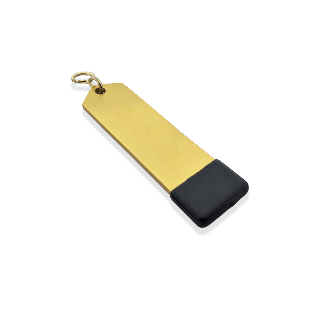Gold Aluminium Rectangle Hotel Key Tag With Rubber Cap 100mm Side View 