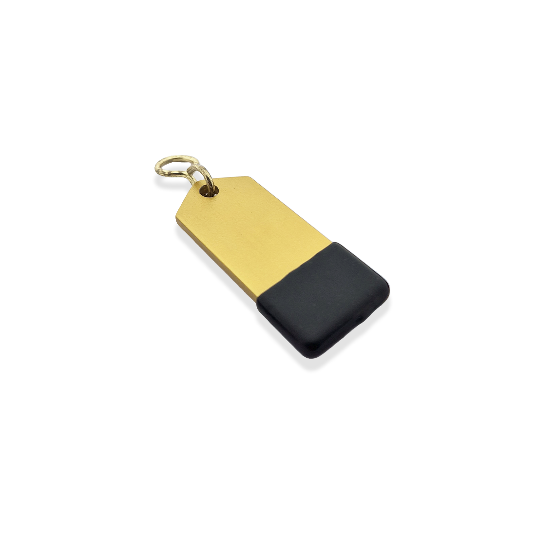 Gold Aluminium Rectangle Hotel Key Tag With Rubber Cap 70mm Side View 