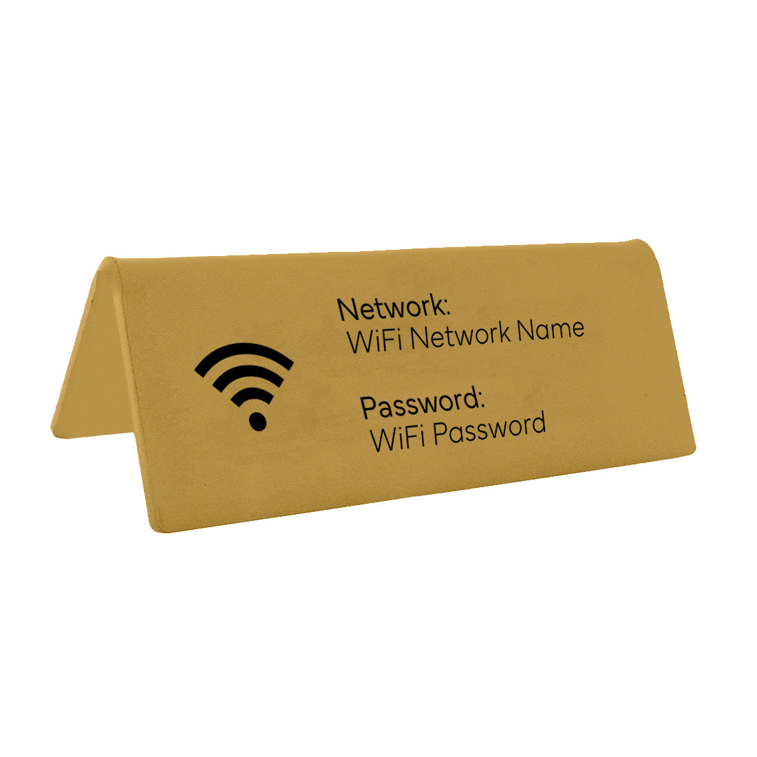 WIFI Login Table Sign With Network Name and Password In Gold Colour With Black Engraving