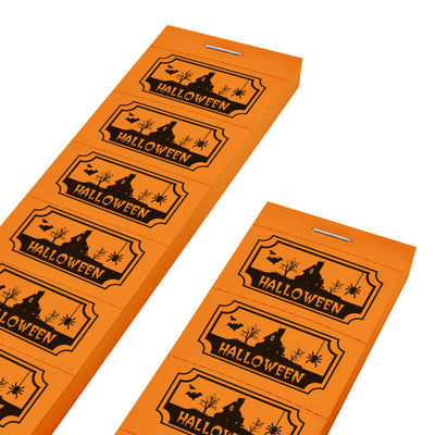 Halloween Party Vouchers On A Strip Orange Paper with Black Print