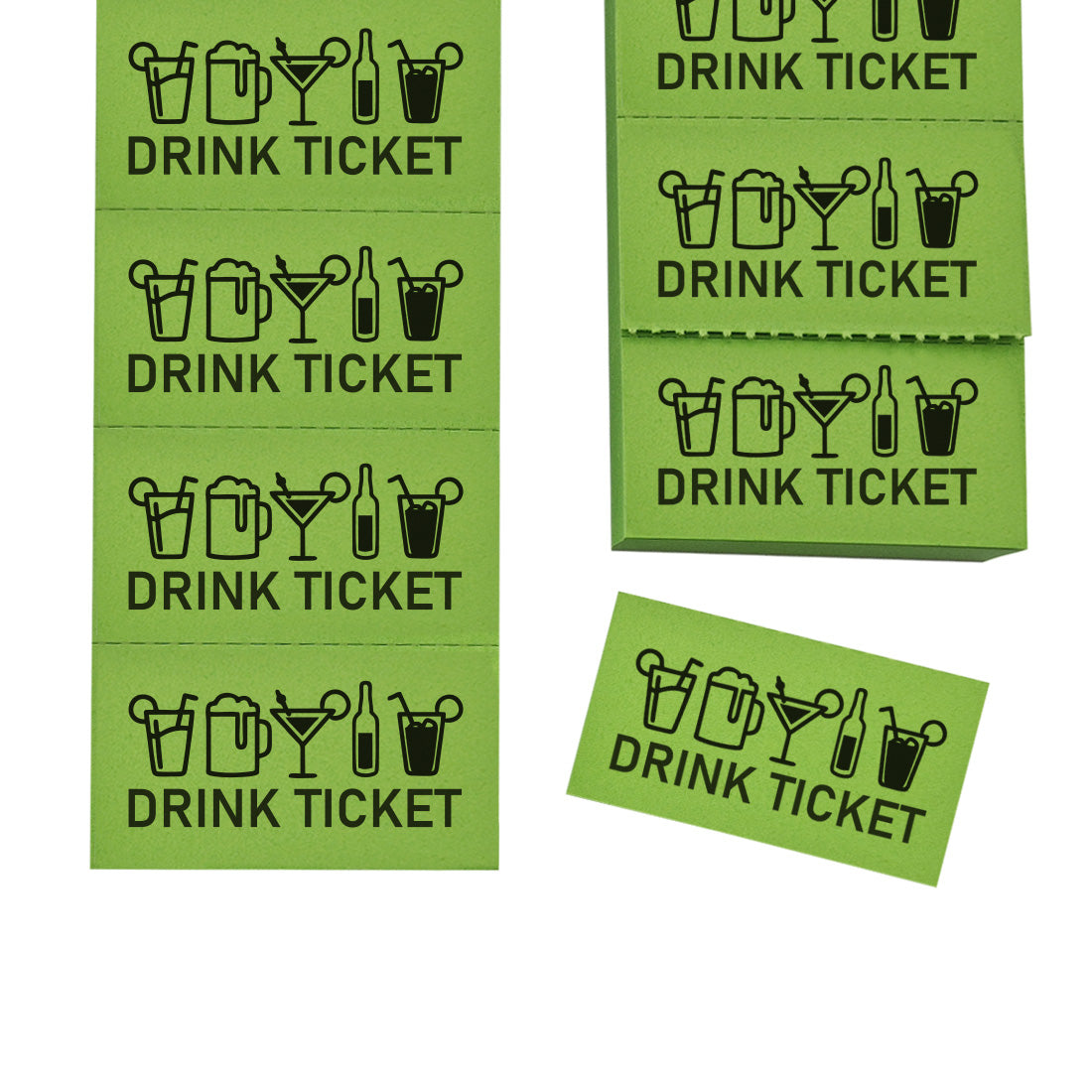 Green Drink Tickets On Strips Perforated