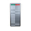 Image of a 20-name sliding in/out board tracking employee attendance, with some name sliders positioned to the left indicating 'In' status, and others to the right indicating 'Out' status.