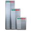 Image displaying the three available sizes of the sliding in/out office boards: 10-name, 20-name, and 30-name capacities. Each board features a durable aluminium frame and sliding name strips to indicate staff