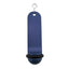 Front view of the large plain blue retro hotel key tag (100x50mm) with a silver S-hook fastener and black rubber ring.