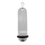 Front view of the large silver retro hotel key tag (100x50mm) with a silver S-hook fastener and black rubber ring.