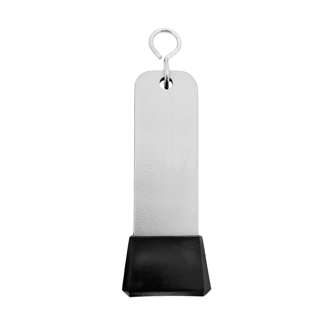 Large Silver Aluminium Key Tag With Tapered Black Rubber Cap and Silver S-hook Fastener  Model: 'Dauphine' 105x30mm