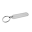 Long Oval Silver Aluminium Key Tag with Matching Split Key Ring Model Vicky 78x20mm Flatlay Horizontal View