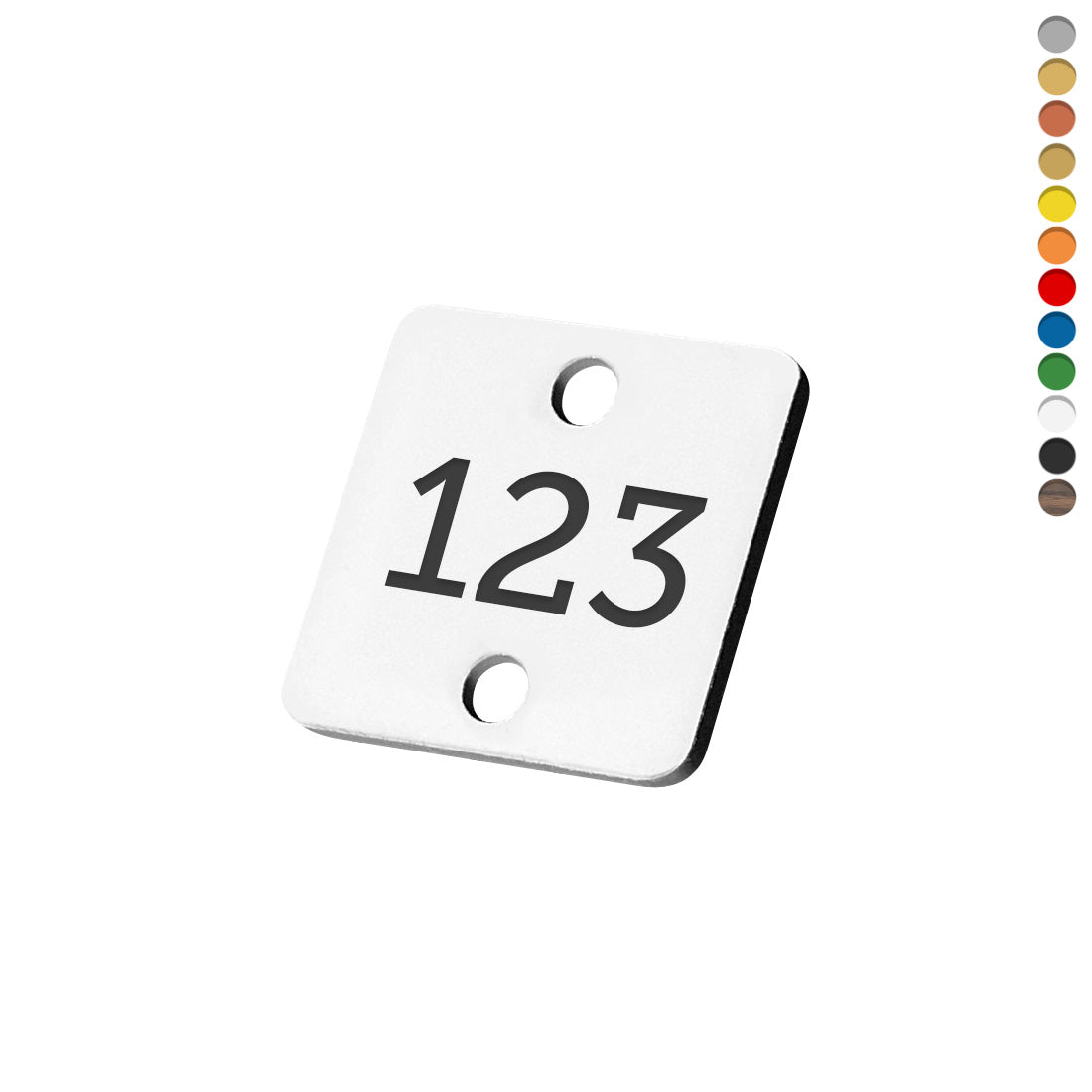 Rounded Square Acrylic Number Tags With Two Drill Holes One At the Top and One At the Bottom