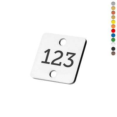 Rounded Square Acrylic Number Tags With Two Drill Holes One At the Top and One At the Bottom