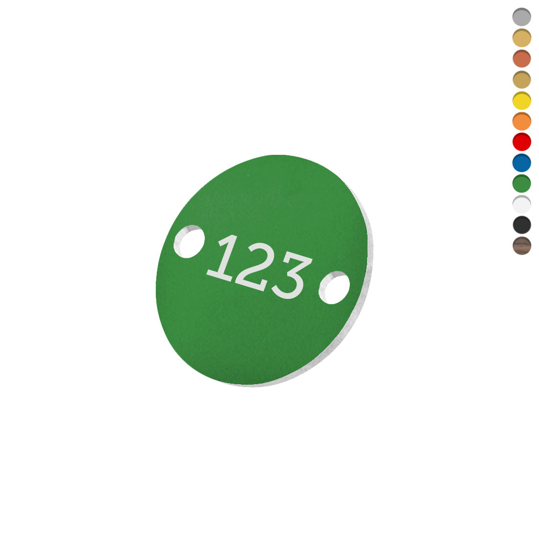 Round Acrylic Number Tag With Two Drill Holes Left/Right Front View Green Variant