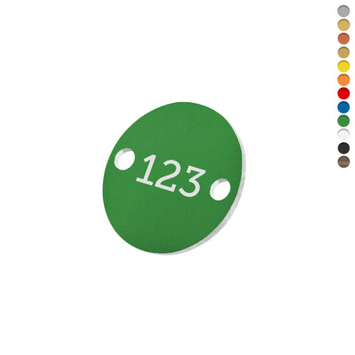 Round Acrylic Number Tag With Two Drill Holes Left/Right Front View Green Variant