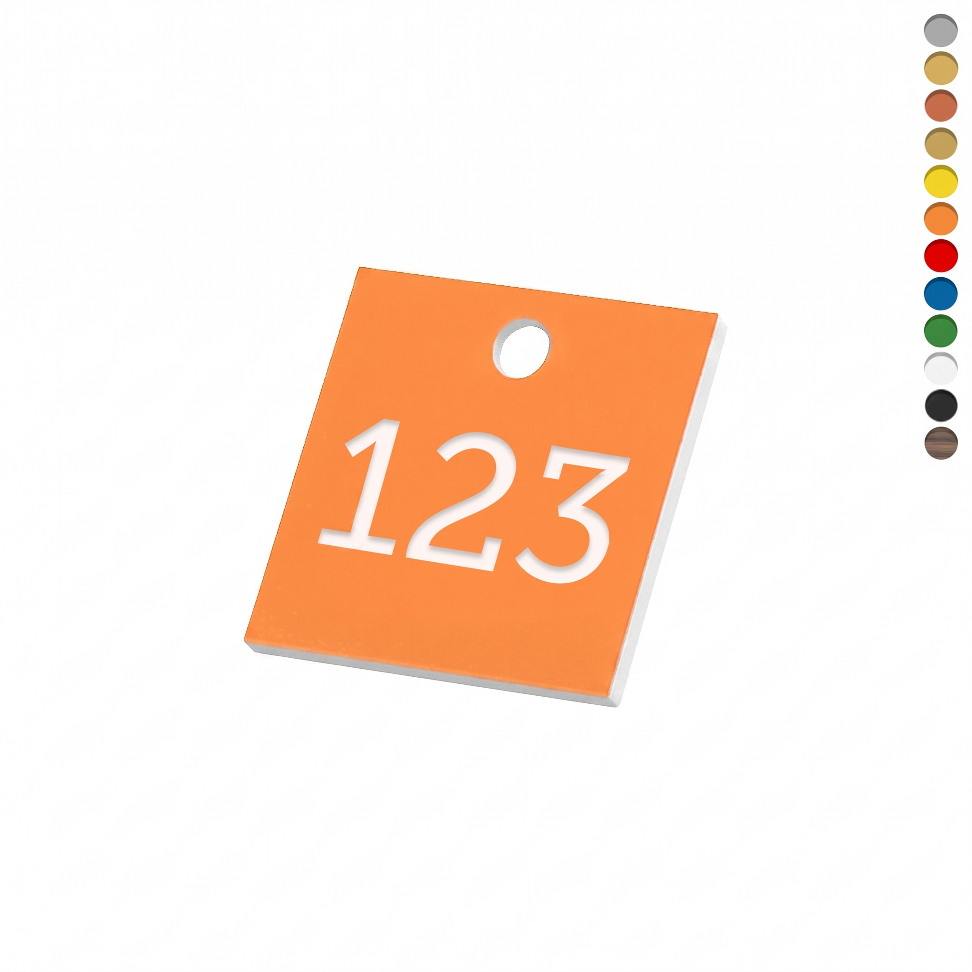 Square Acrylic Number Tags With One Drill Hole At the Top
