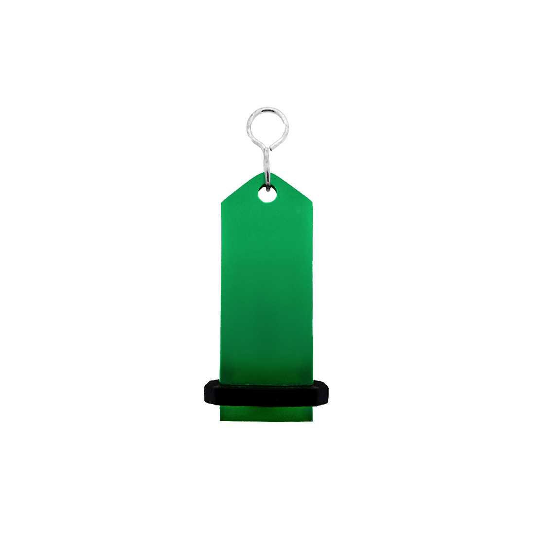 Medium Green Aluminium Key Tag Rectangle 75x30mm With A silver S-hook Fastener and Black Rubber Ring 