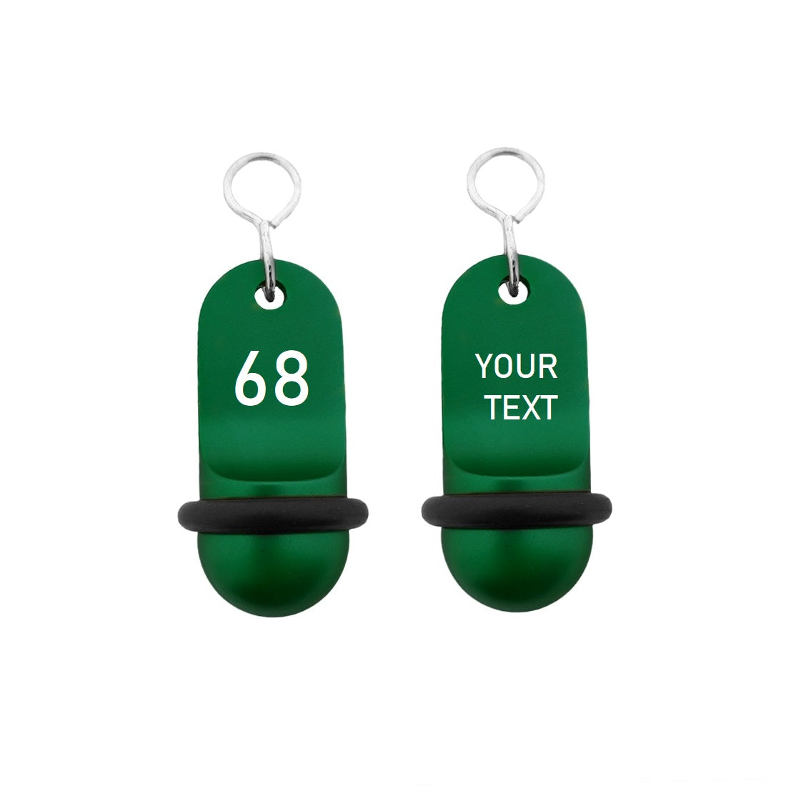 Mini Classic Aluminium Key Tags In Green Colour with Custom Engraving In White