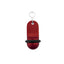 Red small retro aluminium motel key tag 60x25mm with a silver S-hook fastener and black rubber ring.