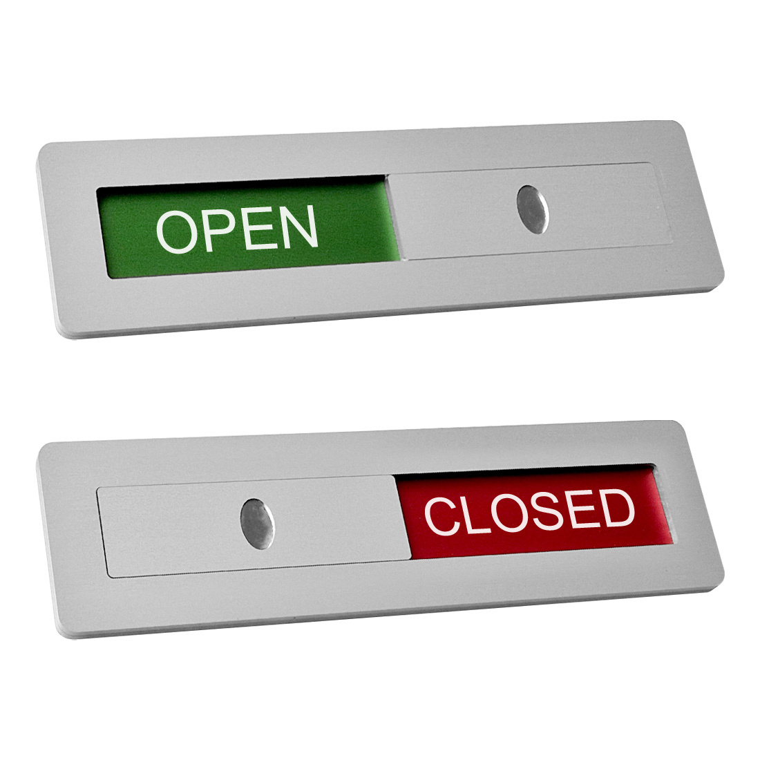 Open & Closed Status Sliding Door Sign Silver Aluminium 125x35mm