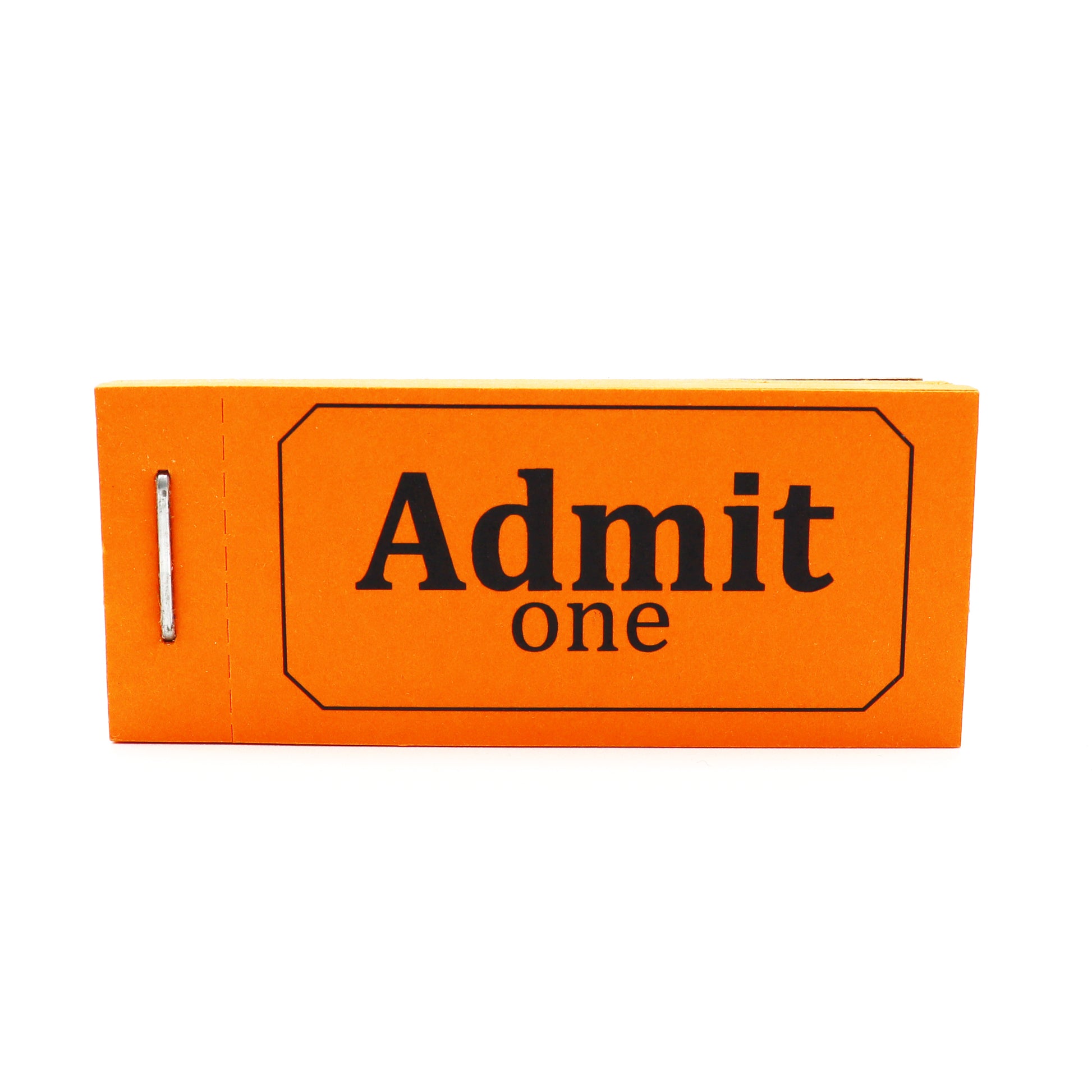 Entry Ticket Books 'Admit One' Orange  Front View