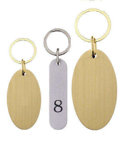 Oval Aluminium Hotel Key Tags With a Spacer and Flat Split Key Ring and Custom Engraving