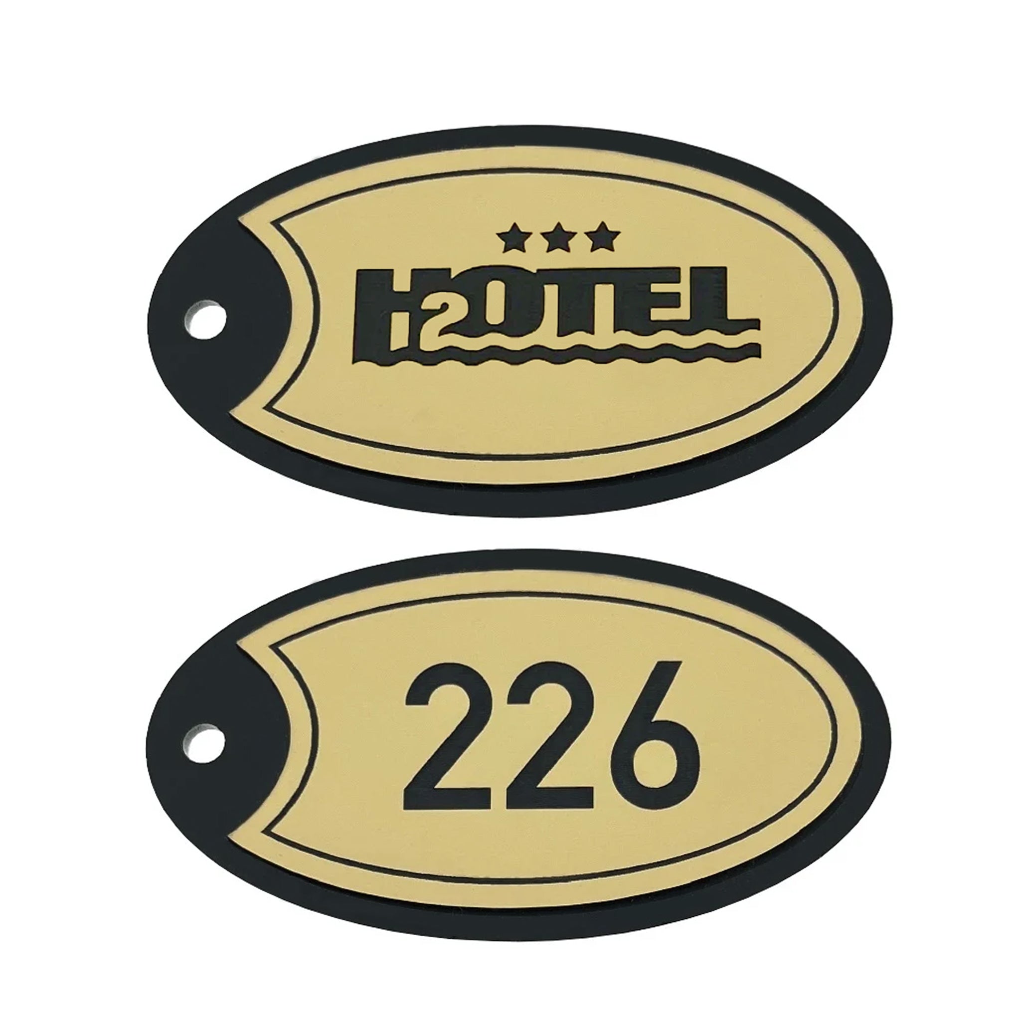 Elegant Oval Black & Gold Plexiglass Hotel Key Tags | Custom Logos ...