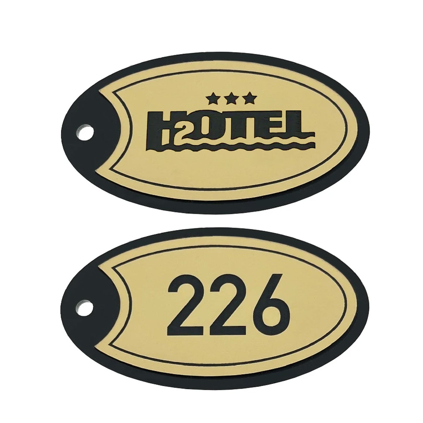 Oval Black and Gold Plexiglass Hotel Key Tags