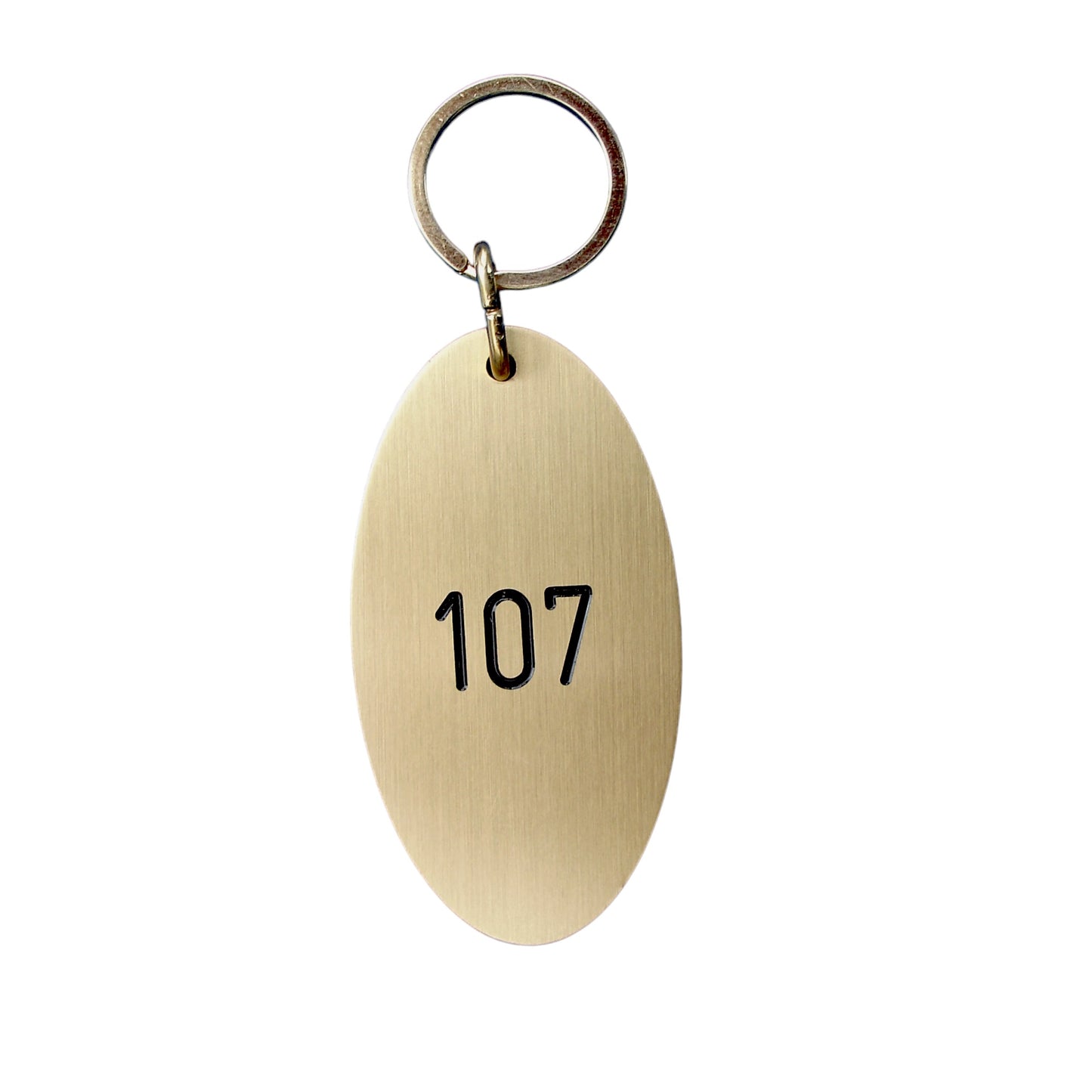 Oval Brushed Gold Brass Hotel Key Tags With Custom Engraving and Flat Key Ring