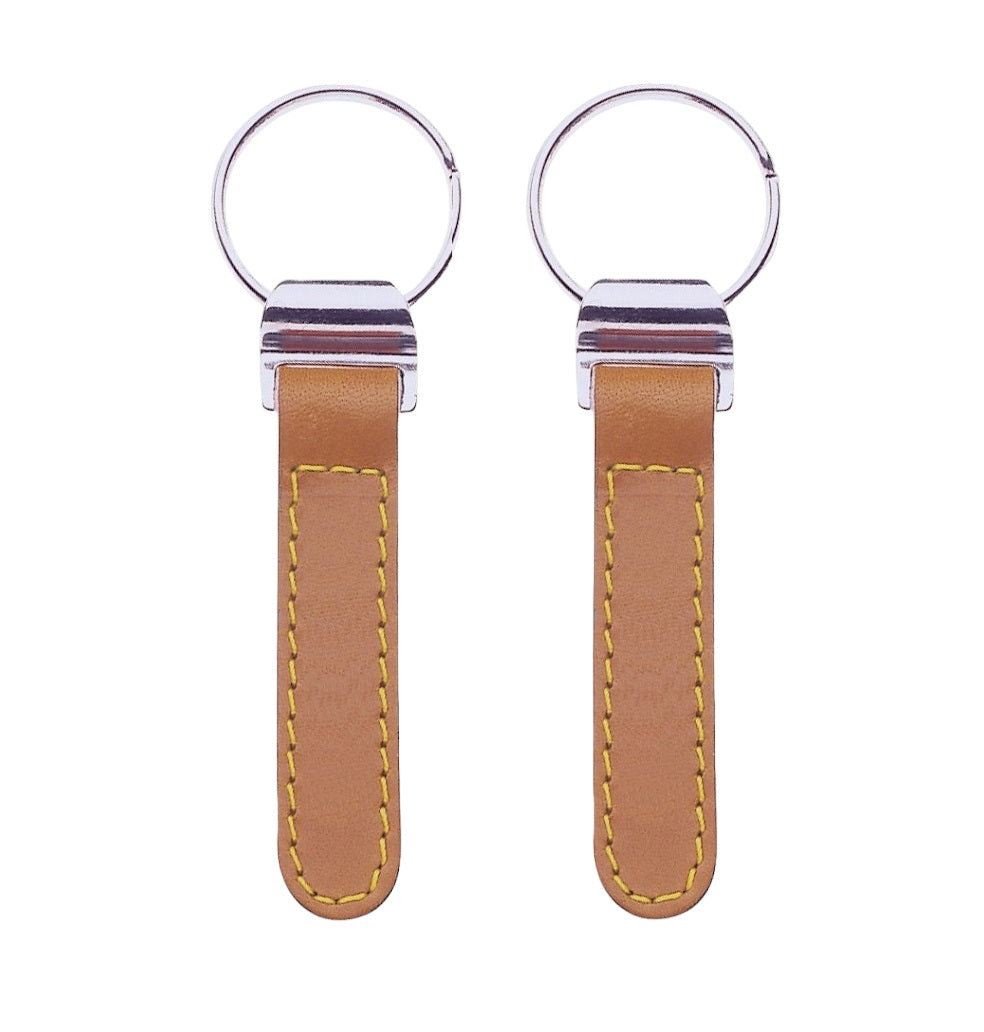 Oval Leather Hotel Key Tags With Silver Metal Connector and Split Key Ring | 95x25 | Hot Stamped Engraving