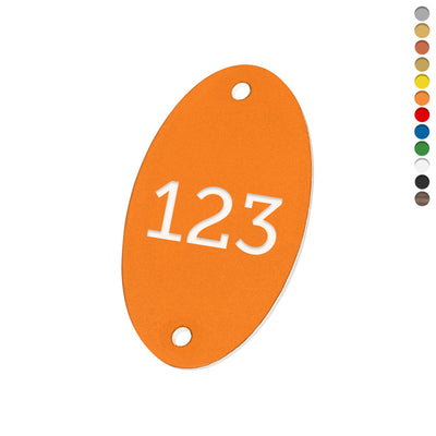 Oval Acrylic Number Tags In Vertical Orientation With Two Drill Holes Top and Bottom