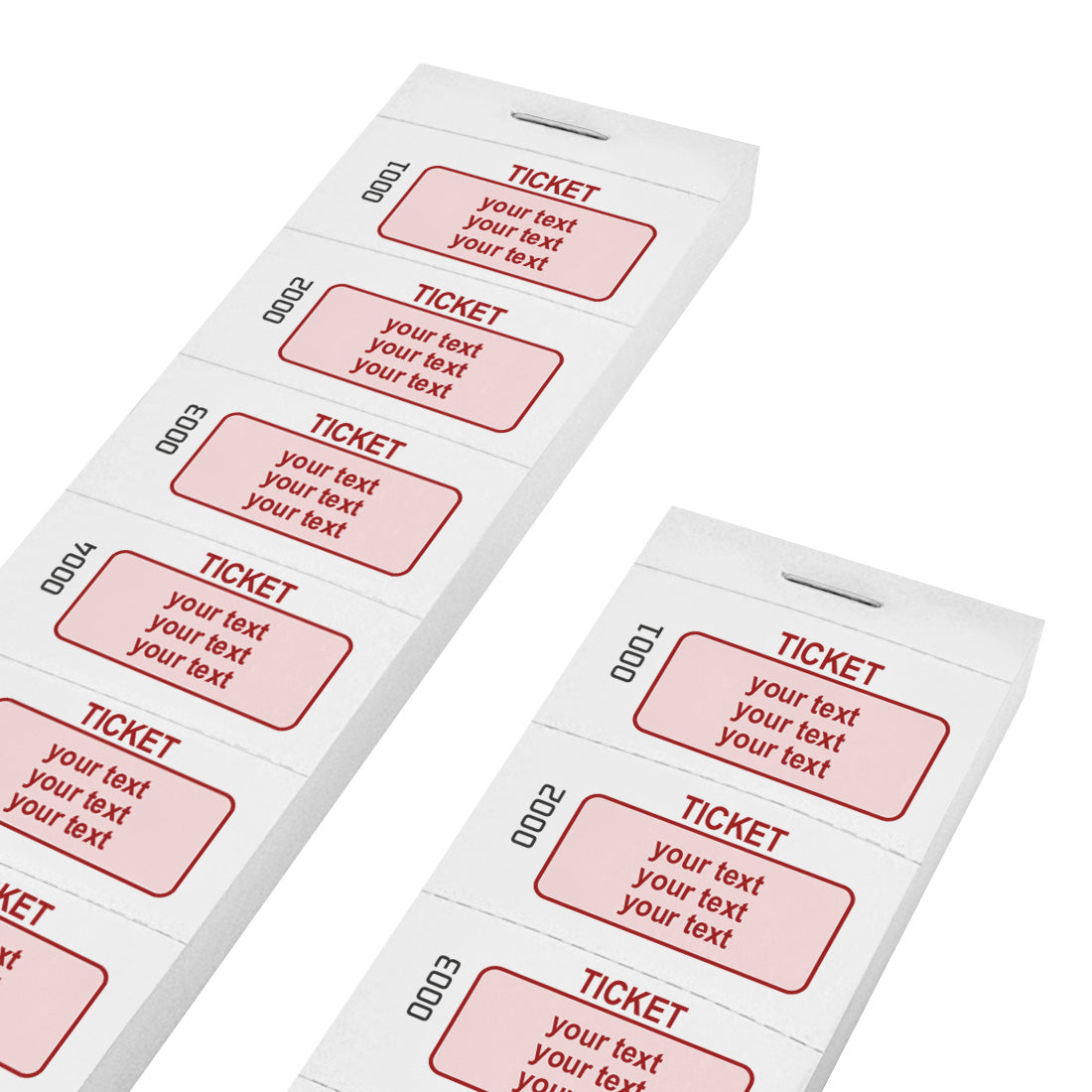 Paper Tickets On Strips With Custom Printing In Red On White Paper With Consecutive Numbering