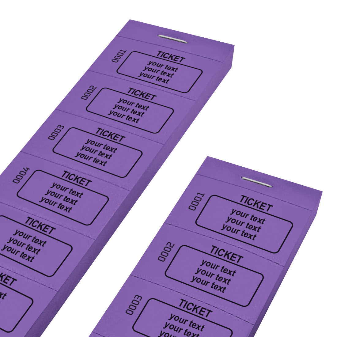 Paper Ticket Strips On Purple Paper With Black Custom Print and Numbering