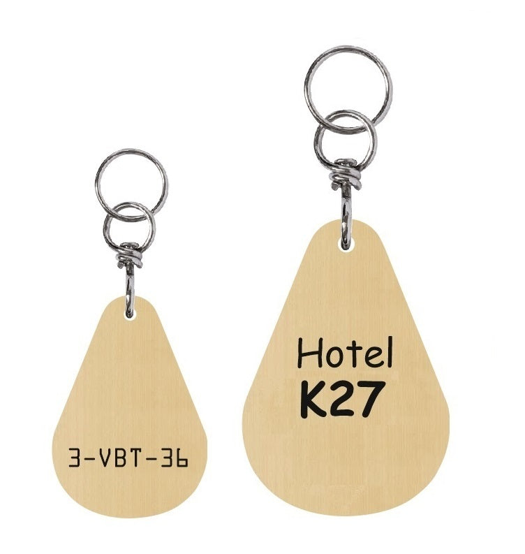 Pear-shaped Brass Hotel Key Tags | Personalised Gold Metal Key Labels ...