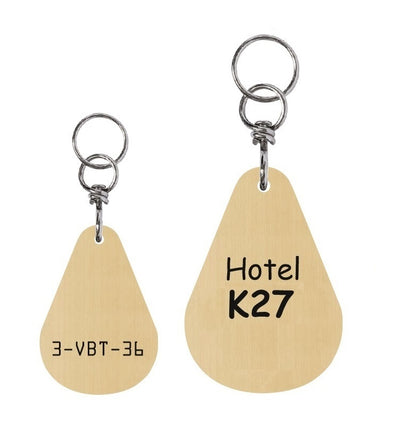 Pear-shaped Satin-Finished Gold Brass Hotel Key Tags With Custom Engraving