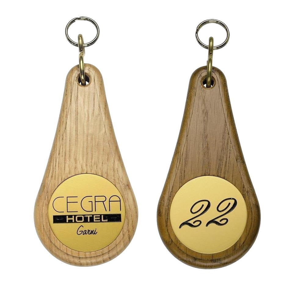 Pear-shaped Oak Wood Hotel Key Tags With Custom Engraving