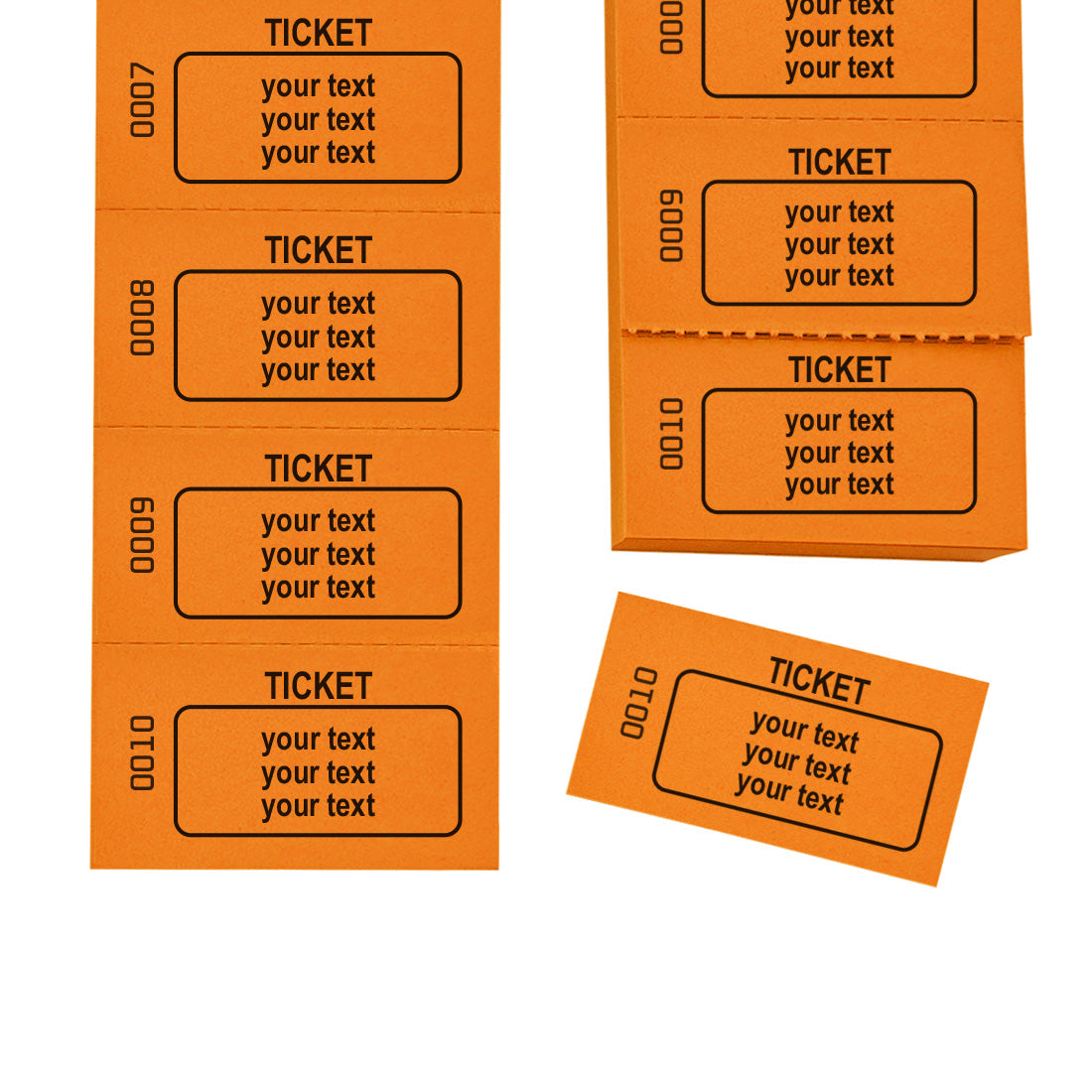Perforated Paper Ticket Strips With Personalised Text Printing and Consecutive Numbering