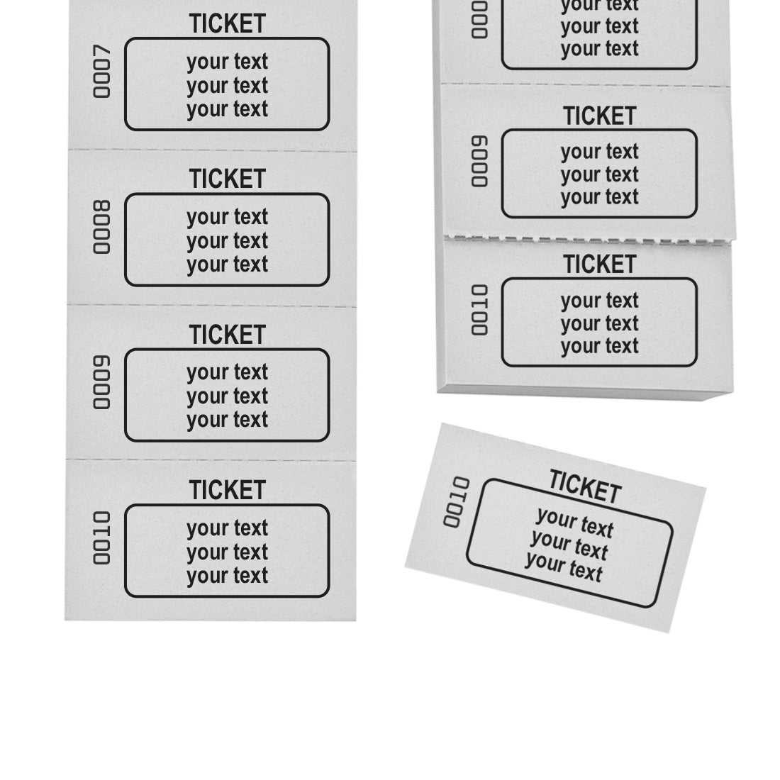 Perforated Paper Ticket Strips With Personalised Text Printing and Security Numbering
