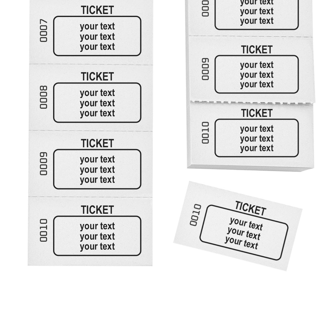 Perforated White Paper Ticket Strips With Custom Text Print and Consecutive Numbering