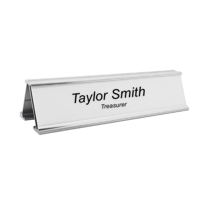 Personalised A-Frame Desk Name Plate 153x32mm - Silver Aluminium