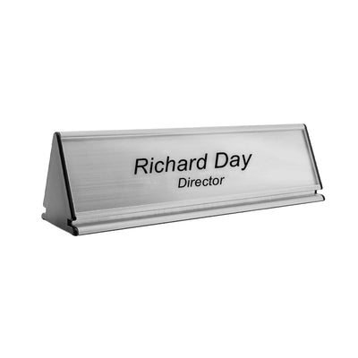 Personalised A-Frame Desk Name Plate 245x77mm - Silver Aluminium