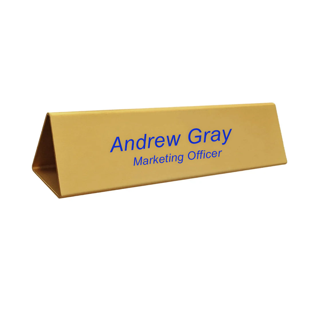 Personalised Triangle Desk Name Plate 200x55mm - Gold Aluminium