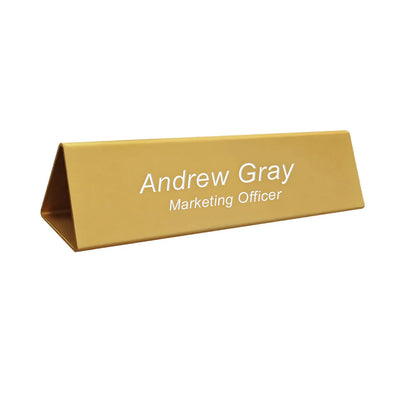 Personalised Triangle Desk Name Plate 200x55mm - Gold Aluminium