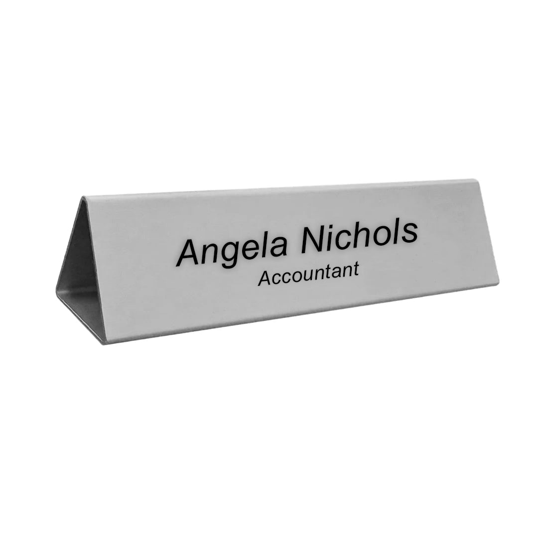 Personalised Triangle Desk Name Plate 200x55mm - Silver Aluminium