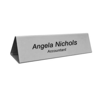 Personalised Triangle Desk Name Plate 200x55mm - Silver Aluminium