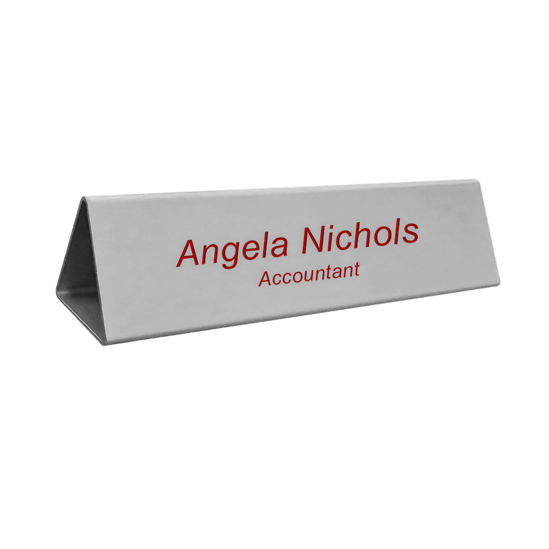 Personalised Triangle Desk Name Plate 200x55mm - Silver Aluminium