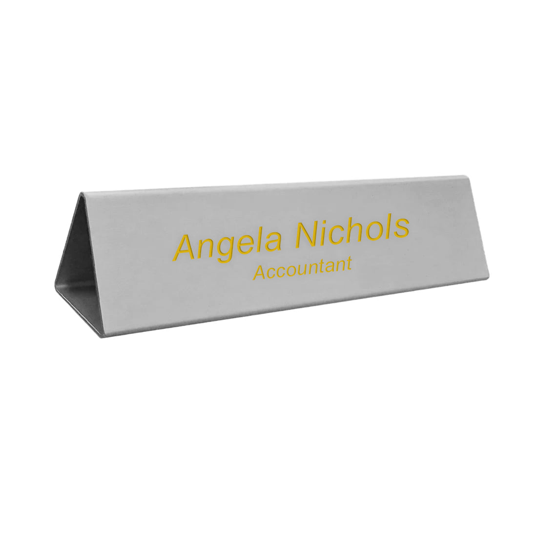 Personalised Triangle Desk Name Plate 200x55mm - Silver Aluminium